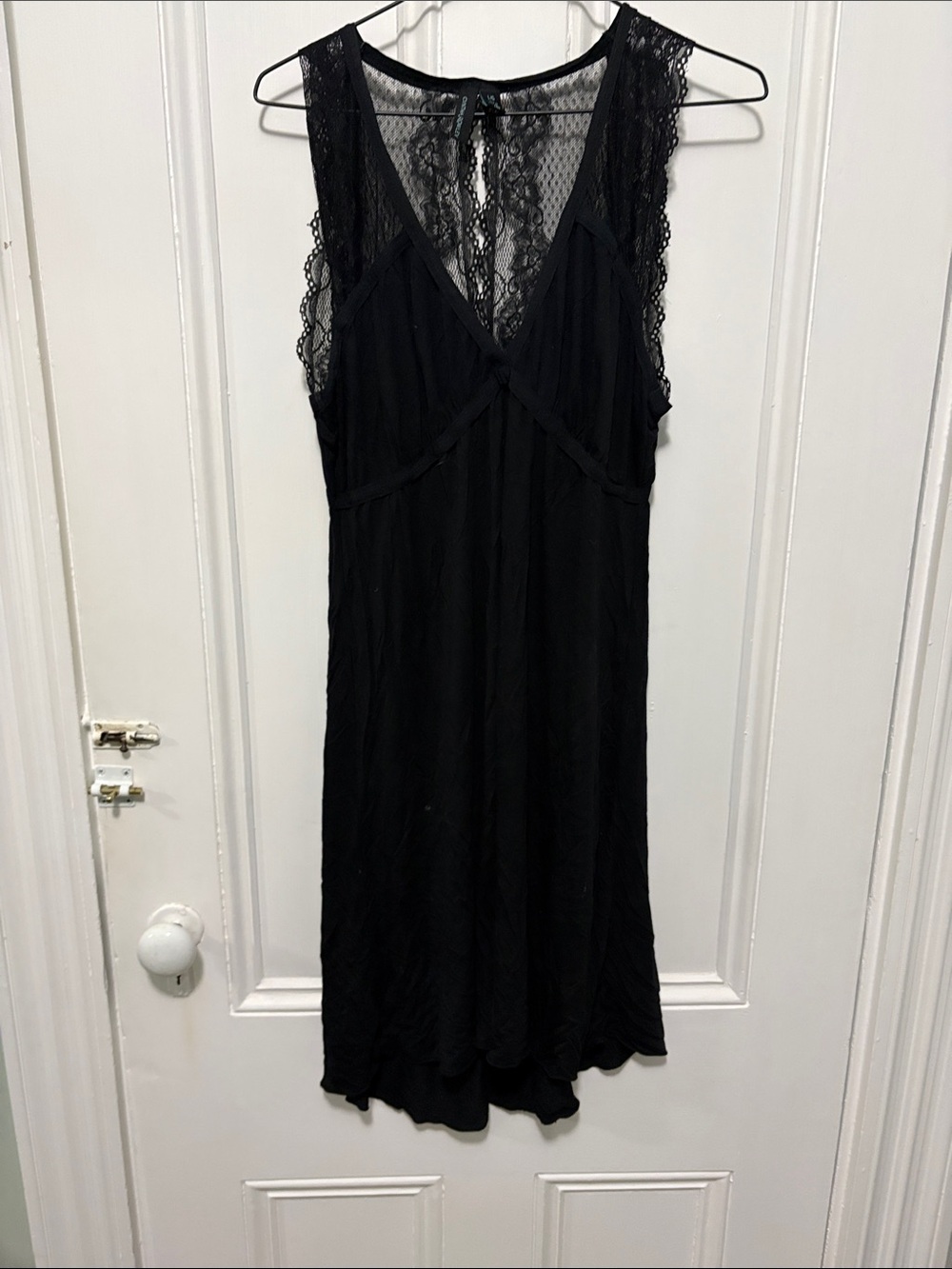 Cynthia Rowley Black Lace-Trim V-Neck Chemise